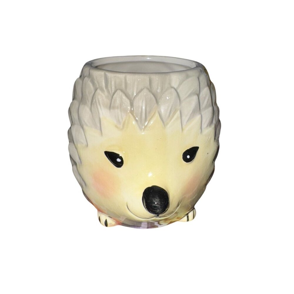Happy Hedgehog Ceramic Mug With Floral Handle
